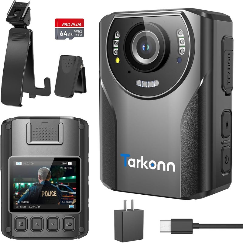 Tarkonn Body Worn Camera, 1080P FHD Body Camera, 4000mah Battery, Night Vision, APP & GPS, 64G Police Body Cam for Law Enforcement - Image 1